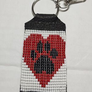 Loom Beaded Keychain Hearts w/ Paw Print